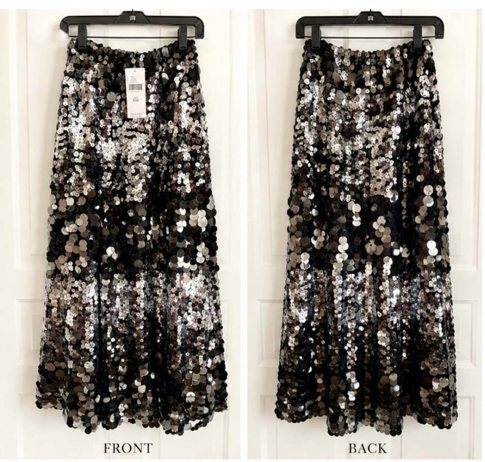 Mare Mare x Anthropologie Sequin Maxi Skirt Size XXS Black Silver